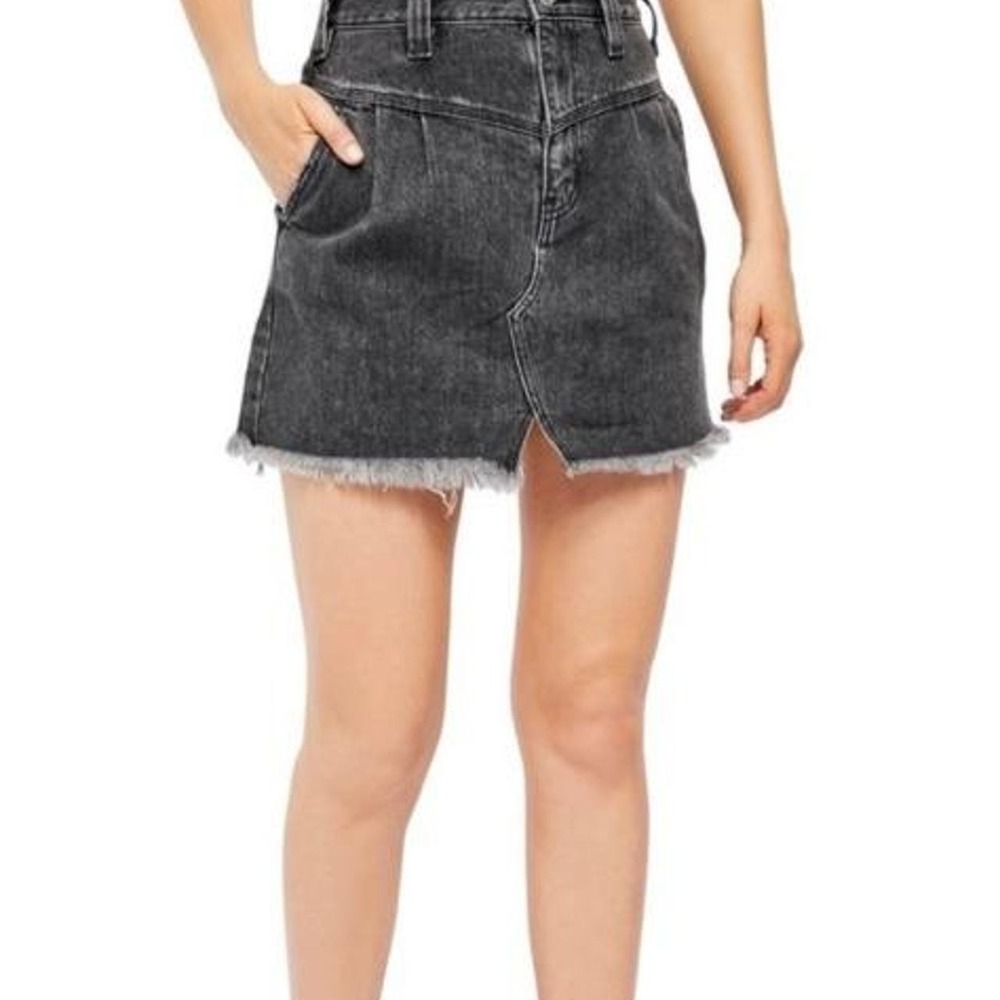 Free People Sidecar Denim Mini Skirt Black Raw Hem High Rise Size 31